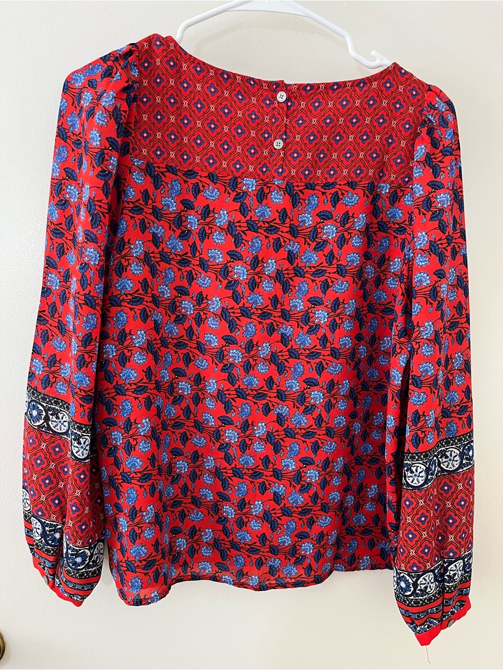 LOFT Red and Blue Floral Long-Sleeve Blouse - Picture 3 of 10